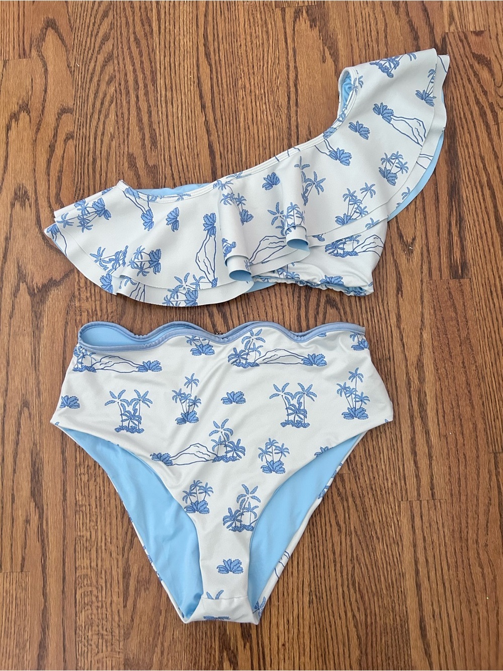 Ancora one shoulder scalloped high waist two piece bikini large